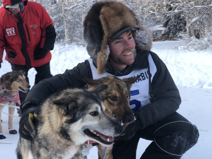 Red Lantern winner Jonah Bacon and his lead dogs.