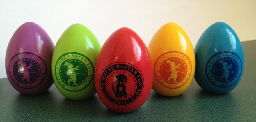 A business in Maine has been producing wooden eggs for the White House Easter Egg Roll for seven years. Every year, the logo is different. In 2012, the bunnies had hula-hoops.