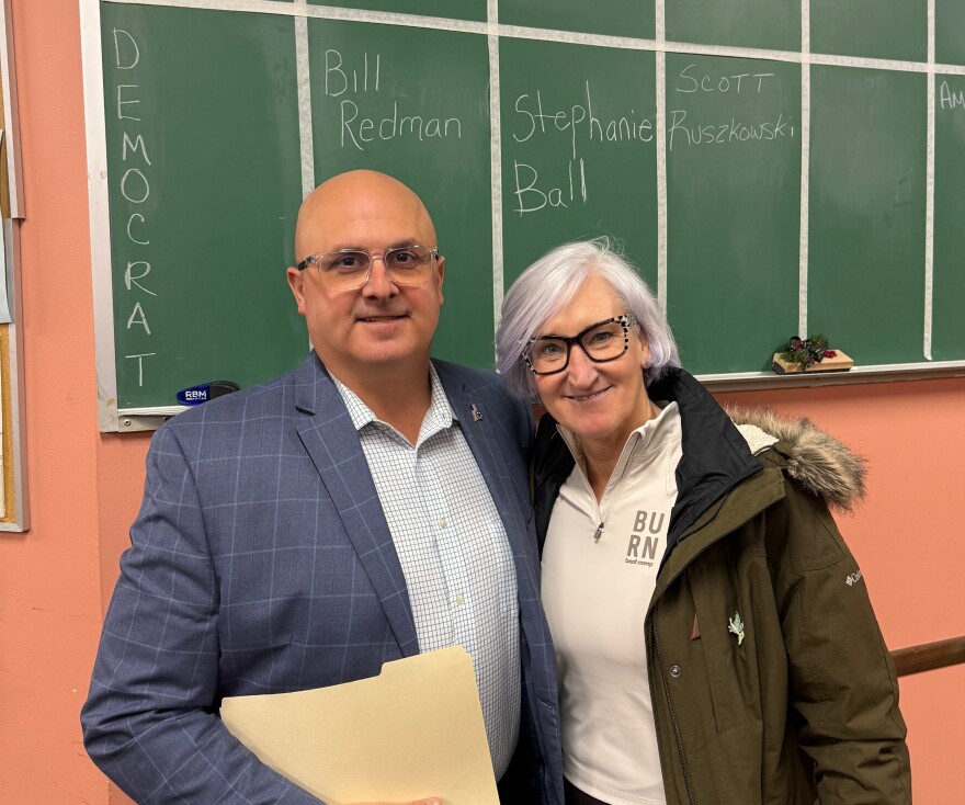 St. Joseph County Sheriff Bill Redman with his wife Kim, after he filed his candidacy for county commissioner on Thursday, Jan. 29, 2026 in the county clerk's office.