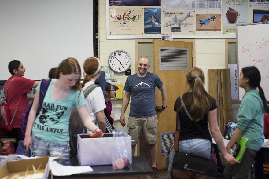 Mr. G answers last minute questions before Kinetic Club wraps up for the day.