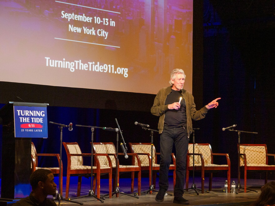 Roger Waters, co-founder of the rock band Pink Floyd, addresses the crowd at the Turning the Tide conference in New York City. Organizers described the event as an effort to uncover the “truth” about the September 11 attacks.