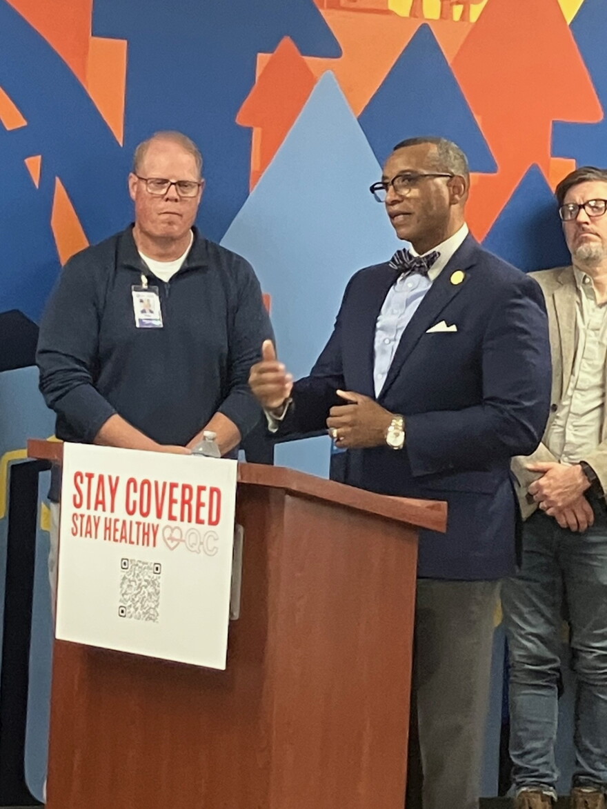 Project NOW CEO Dwight Ford speaks at Friday's launch of Stay Covered Stay Healthy QC.