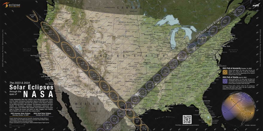 A map showing where the moon’s shadow will cross the U.S.