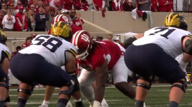 IU defense lines up against Michigan during November 11 game at Memorial Stadium.