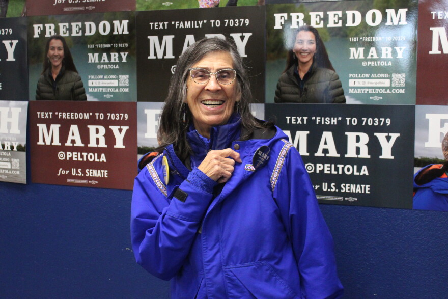 Barbara Norbeck stands in Mary Peltola's Soldotna field office during a campaign event on Wednesday, Oct. 28, 2026 in Soldotna, Alaska.