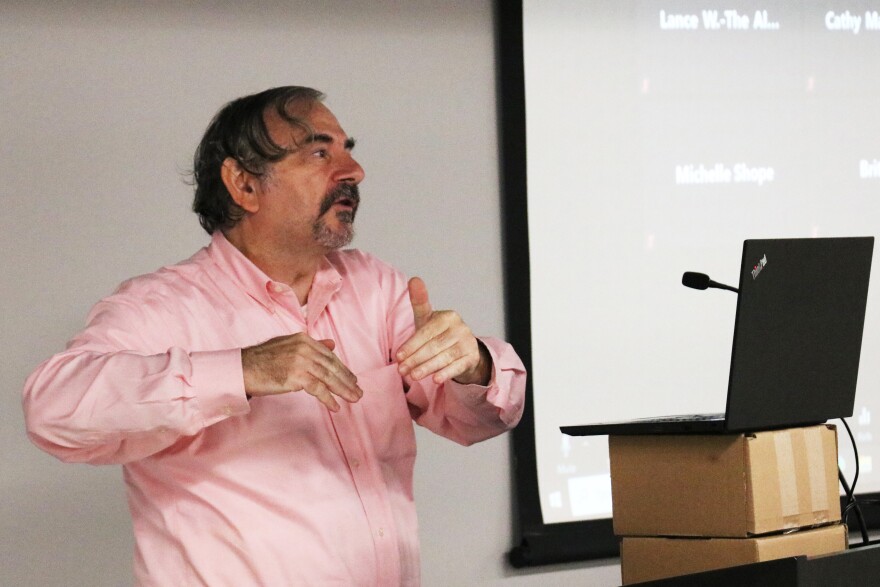 Hunger Free America CEO Joel Berg speaking to a meeting of the Arkansas Hunger Relief Alliance on July 19 in Little Rock.