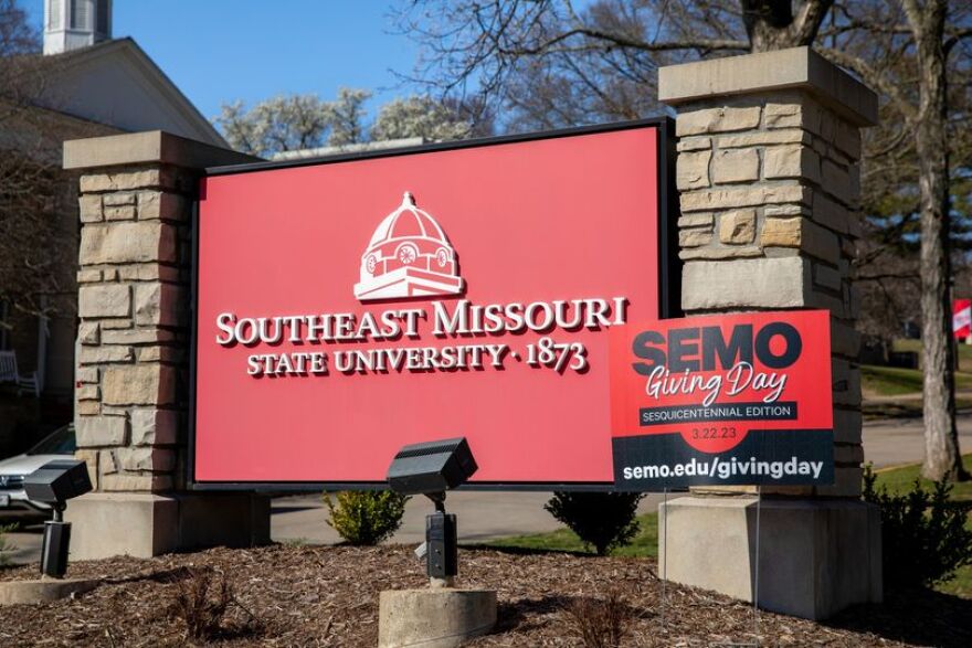 Giving Day signs across SEMO campus in february 2023