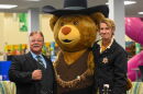 Joe Wiegand, Medora mascot Sheriff Bear, and Tom Brosseau | Prairie Public