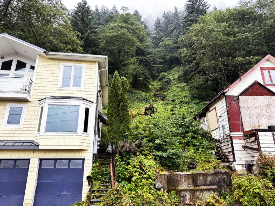 Damage on Gastineau Avenue from the 2022 landslide. (Chris Bentley/Here & Now)