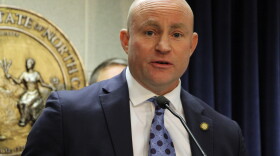 North Carolina state Sen. Danny Britt, a Robeson County Republican, promotes his legislation easing gun access requirements at the Legislative Building in Raleigh, N.C., on Tuesday, Feb. 14, 2023. (AP Photo/Hannah Schoenbaum)