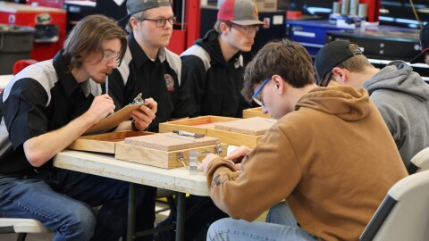 Pittsburg State University Automotive and Engineering Technology students judge high schoolers at the 10th annual Automotive Skills competition in Pittsburg, Kansas on Feb. 11, 2026.