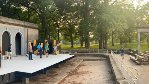 A view of Genesius Guild as it rehearses in Lincoln Park, Rock Island.