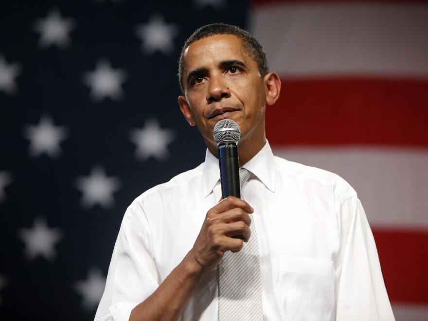 President Obama speaks during a town hall meeting on health care in Shaker Heights, Ohio, on Thursday. Findings from a recent NPR poll indicate that about half of Americans are now onboard with Obama's health care plan.