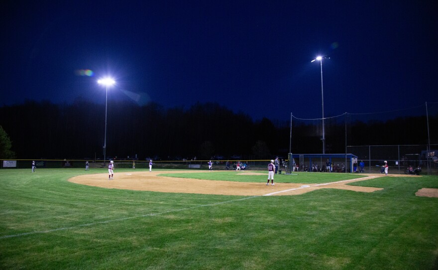 Abington Little League played under new lights for the first time on Monday.