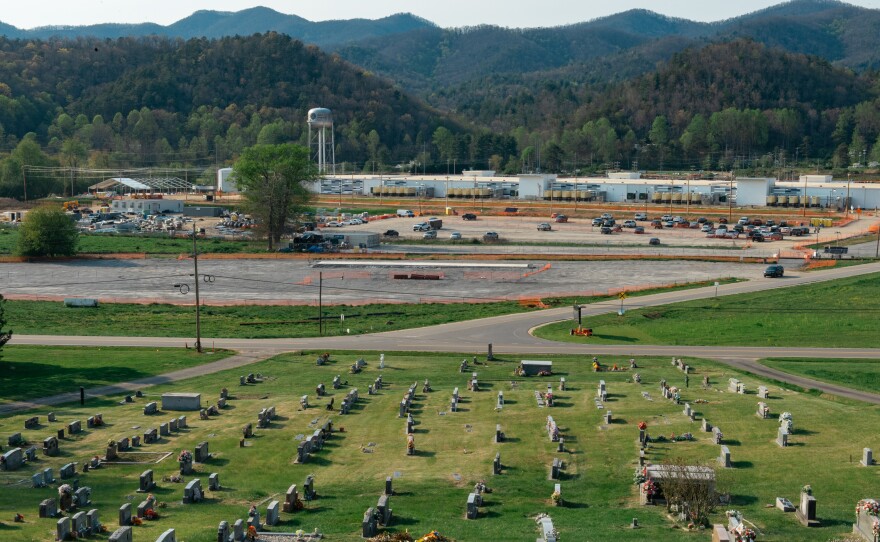 A new data center built in the town of Marble across the road from Moss Cemetery, Cherokee County, NC on April 7, 2026.