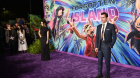 Jenny Slate, left, and Dave Franco arrive at the premiere of "Forgotten Island" on Wednesday, Sept. 23, 2026, at the Lucas Museum of Narrative Art in Los Angeles.