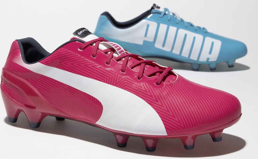 "Right is pink, left is blue" is the new slogan for Puma's line of mismatched cleats. The Tricks are featured at this year's World Cup.