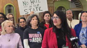 Congresswoman Rashida Tlaib (right center) speaks at a Democratic event in Canton on October 27, 2026.