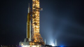 NASA's Space Launch System (SLS) rocket with the Orion spacecraft aboard is seen atop the mobile launcher as it rolls out to Launch Pad 39B, Friday, Nov. 4, 2022, at NASA's Kennedy Space Center in Florida. (Joel Kowsky/NASA via AP)