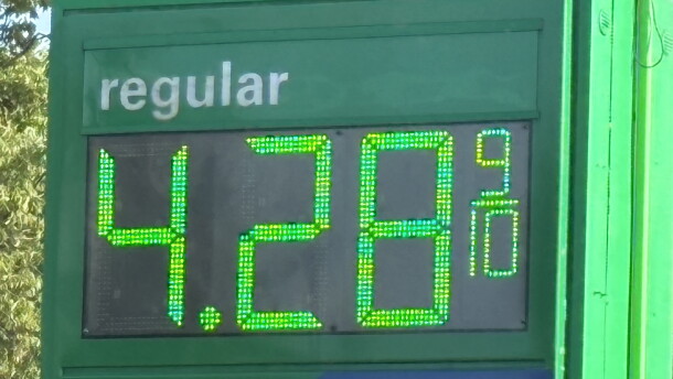 The sign at a gas station on Western Avenue in Peoria displays the price for regular gasoline as $4.28 and 9/10 cents per gallon on Tuesday, Sept. 1.