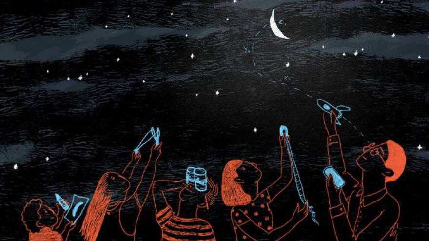 Cartoon of people looking at the sky