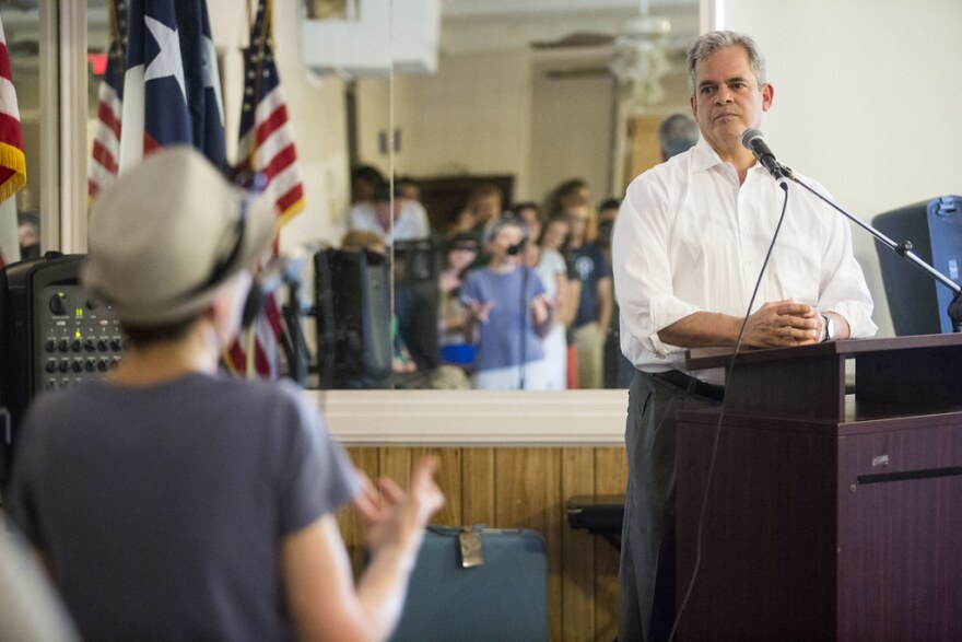 Austin Mayor Steve Adler listens during a Bouldin Creek community meeting on CodeNEXT.