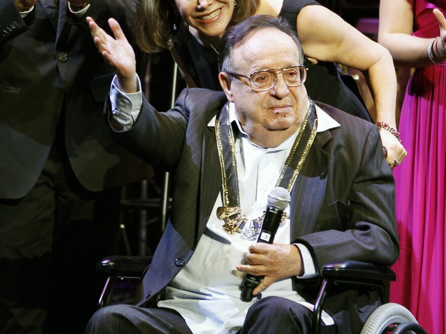 A photo from 2011 shows Roberto Gómez Bolaños and his wife Florinda Meza at the 25th Annual Hispanic Heritage Awards at The John F. Kennedy Center in Washington. Bolaños reportedly died on Friday at age 85.