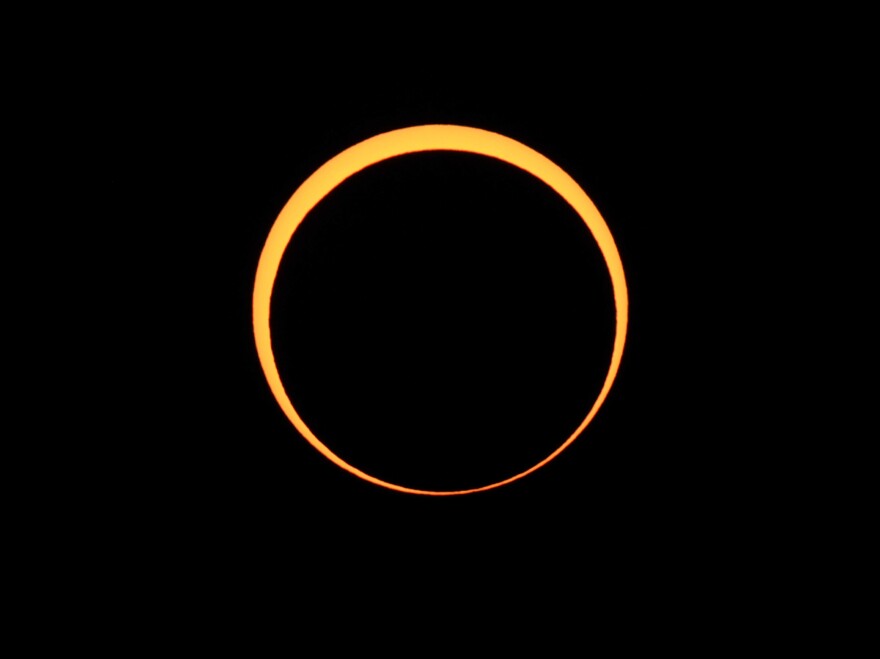 The moon appears to cover the sun during an annular eclipse of the sun May 20, 2012 as seen from Chaco Culture National Historical Park in Nageezi, Arizona.