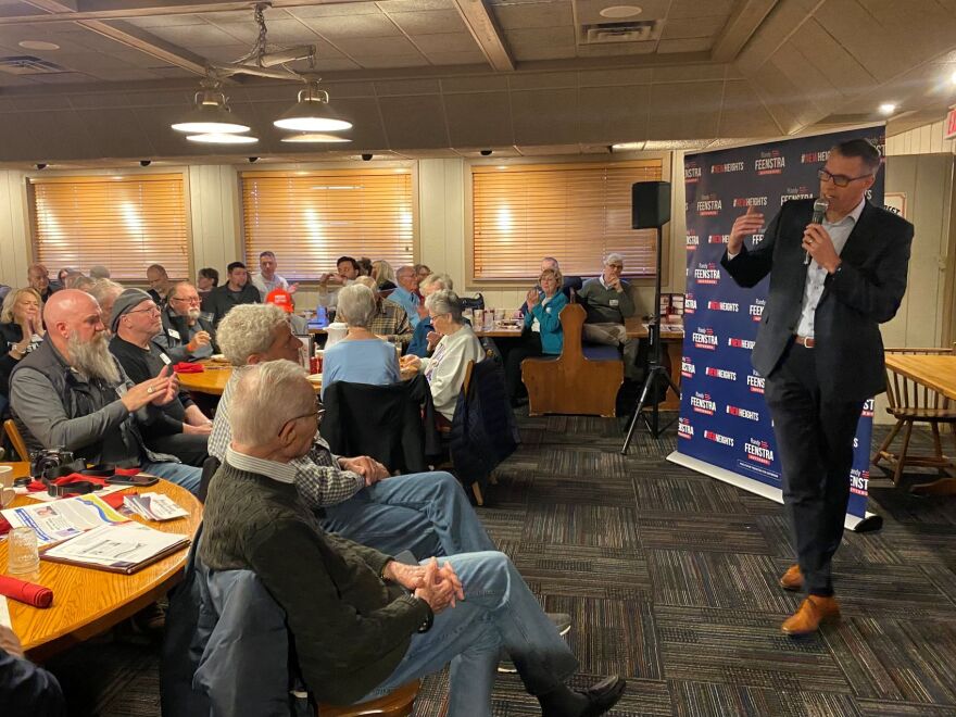Republican candidate for governor Randy Feenstra spoke at a meeting of the Westside Conservative Club in Urbandale on April 8.