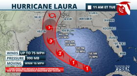 Hurricane Laura's forecast track, 11 AM Tuesday