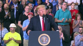 President Donald Trump speaks to the crowd in Evansville where he endorsed Republican Senate candidate Mike Braun.