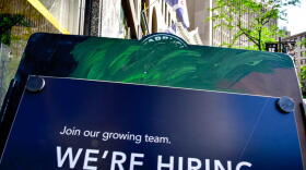 A Starbucks in Indianapolis' Monument Circle advertises a job.