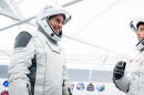 From left, SpaceX Crew-13 Pilot Luke Delaney and Commander Jessica Watkins, both NASA astronauts, are pictured in their pressure suits during a training session at SpaceX headquarters in Hawthorne, California.