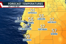 Graphic shows estimated temperatures in the 40s across the Tampa Bay area as of Saturday at 11 a.m.