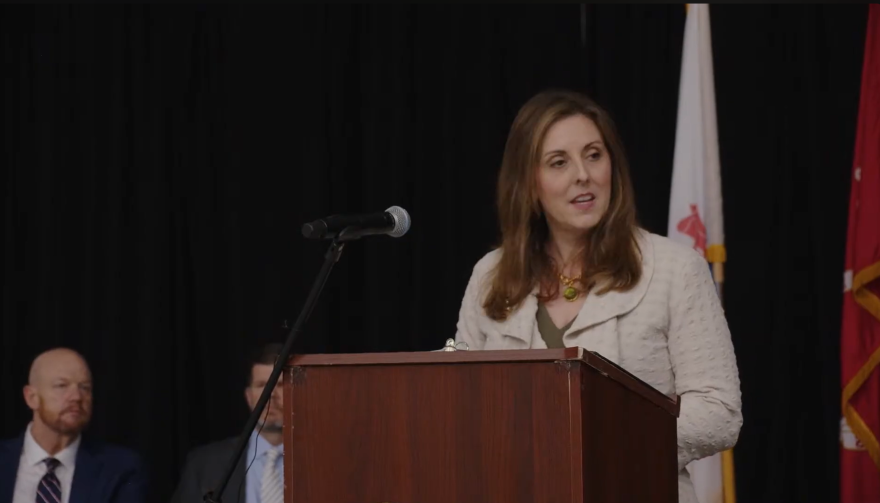State Superintendent Ellen Weaver speaks during 2026 Military Honor Cord Ceremony.