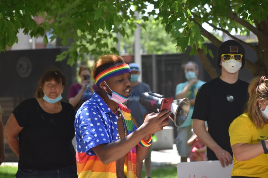 Ezra Collom speaks to the assembled protesters at the Tazewell County Courthouse, June 6, 2020.