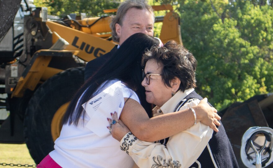 District 2 councilwoman Isabel Lozano (left) embraces longtime District 2 councilwoman Alice Martinez Rodriguez during the groundbreaking celebration for Rodriguez's namesake park on Saturday, October 4.