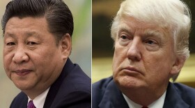 This combination of file photos show U.S. President Donald Trump, right, in a meeting at the White House in Washington, on March 31, 2017,  and China's President Xi Jinping  in a meeting at the Great Hall of the People in Beijing, on Dec. 1, 2016. (AP)
