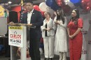 Carlos De La Cruz declares victory Tuesday night at Retama Park after winning the Republican runoff in Texas Congressional District 35.