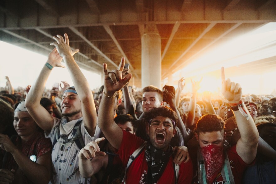 A crowd gathers in front of the Ocean Stage at Forecastle Sunday.