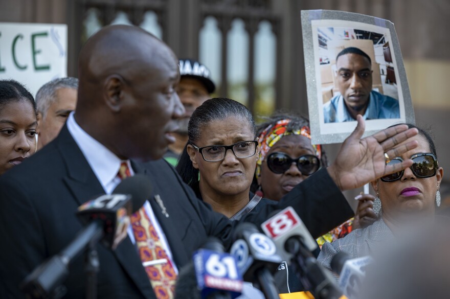 In late September the family of Randy Cox and Attorney Benjamin Crump announced the official opening of a civil suit against the city of New Haven and the five officers involved in the incident that left Cox paralyzed. Criminal charges have now been filed against all five officers by the state's attorney. Left: Ben Crump. Right: Doreen Coleman, mother of Randy Cox.