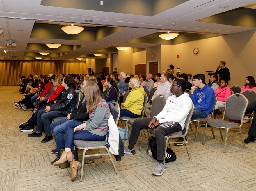 A roomful of spectators watched as Scott Preston and Sharon Chung debated at Illinois State University's Bone Student Center on Tuesday in advance of their Illinois House 91st district general election contest.