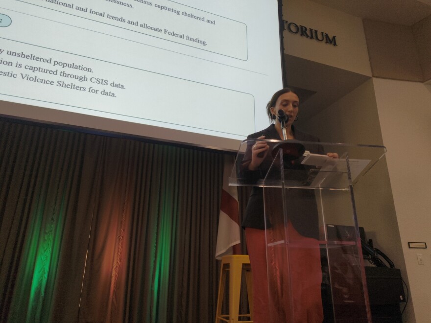 Jalynn Booker, the director of data systems for Suncoast Partnership to End Homelessness, presented homelessness data from Manatee and Sarasota counties in a meeting Wednesday, Aug. 19.
