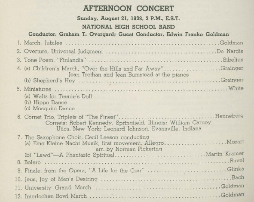 A concert program from the National Music Camp 1938