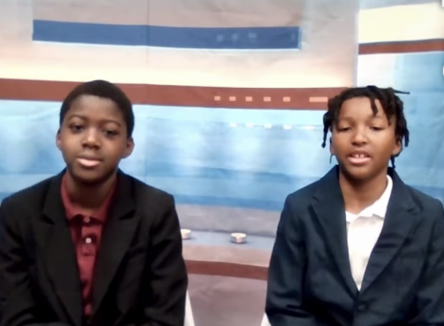 Two of the young news anchors at Calvin Donaldson Elementary in Chattanooga.