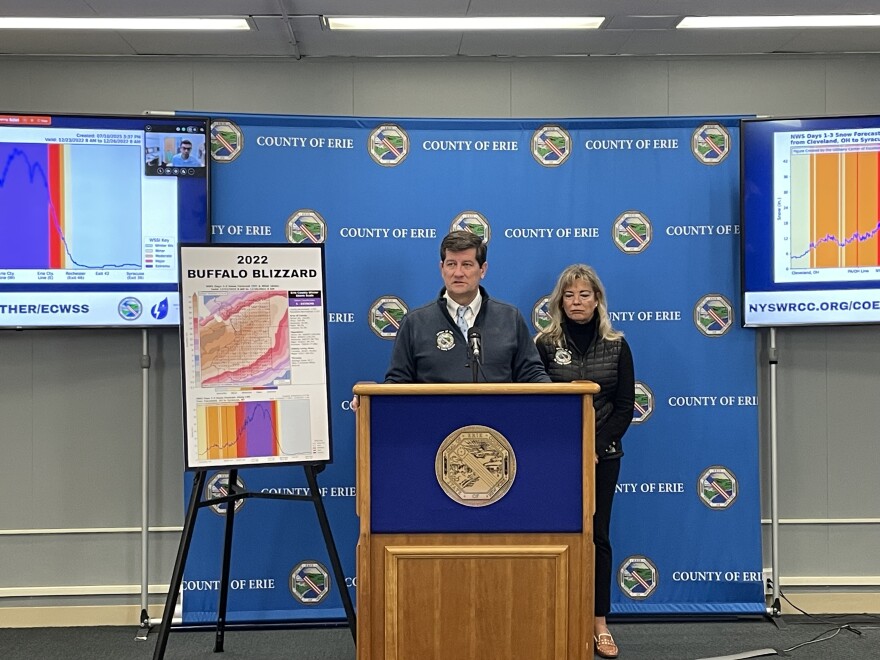 Erie County Executive Mark Poloncarz introduces a new tool designed to help residents track snowstorms, Nov. 21, 2025.