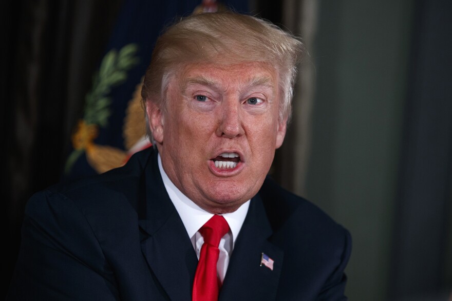 President Donald Trump talks about North Korea during a briefing on the opioid crisis, Tuesday, Aug. 8, 2017, at Trump National Golf Club in Bedminster, N.J.  (Evan Vucci/AP)