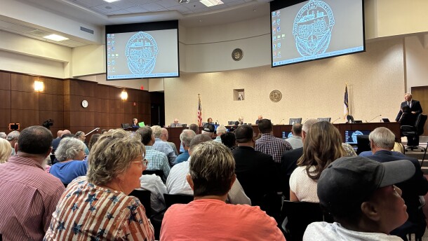 Crowded Forsyth County Commission meeting room