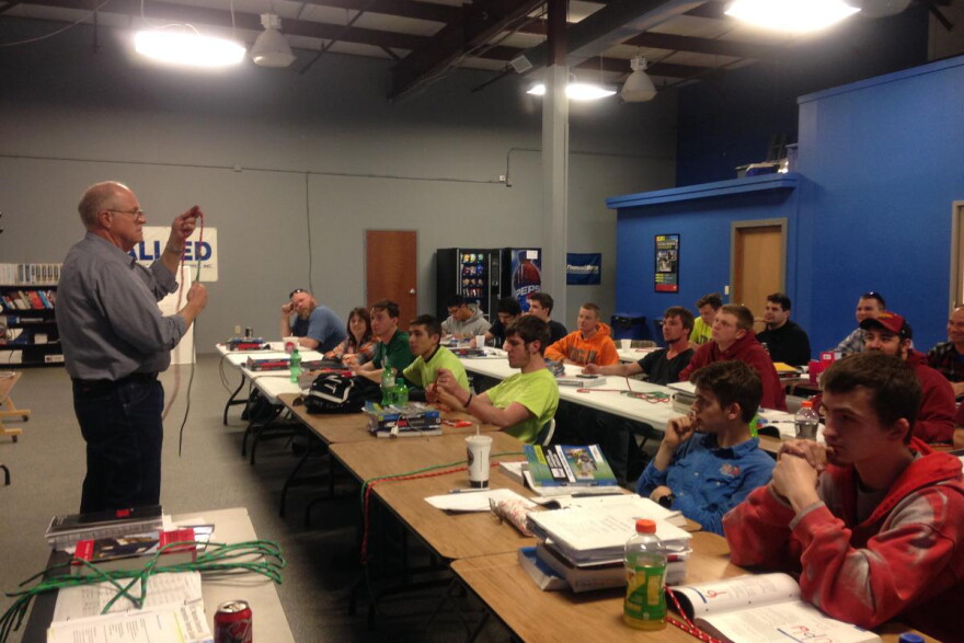 Apprentices taking a class with the Central Indiana Independent Electrical Contractors.