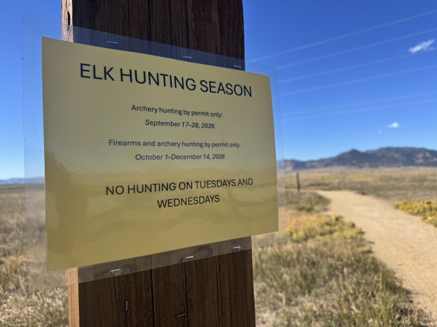 A sign announced an elk hunt at Rocky Flats